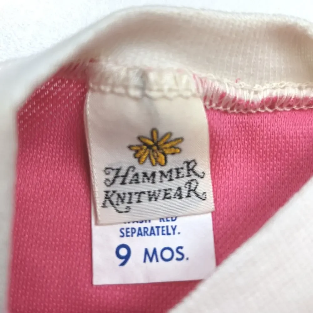 Vintage Hammer Baby Girls Sz 9m Pink Ringer Short Sleeve Retro Basic Casual